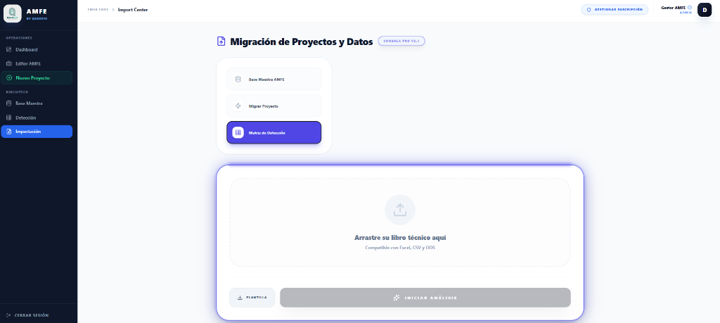 Módulo de importación inteligente de archivos AMFE Legacy