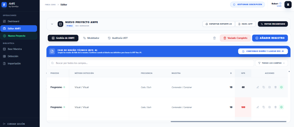Editor - Gestión AMFE
